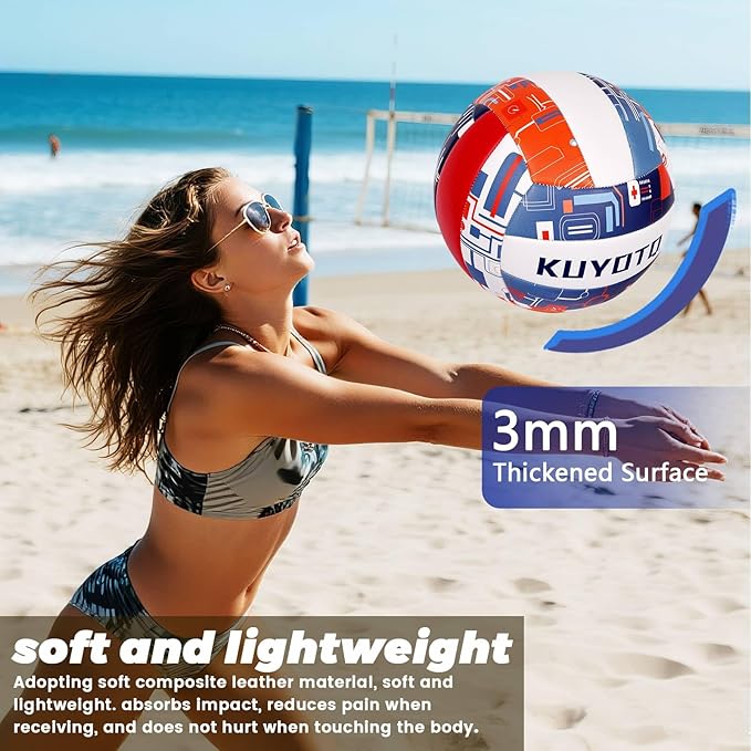 KUYOTQ Official Size 5 in&Outdoor Beach Volleyball,3MM Thickened Surface Soft Leather Youth Womens Mens Volleyball for Game Gym Training(Deflated)