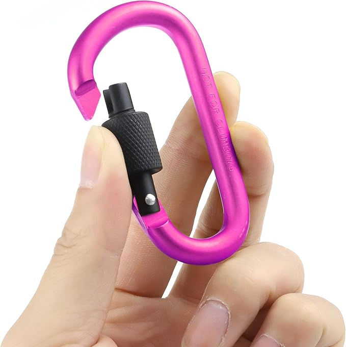 10 Pack Aluminum D Ring Key Rings Hiking Clips Locking Carabiner for Hiking Camping Fishing and Outdoor Use,Clips with Screw Gate Multicolored