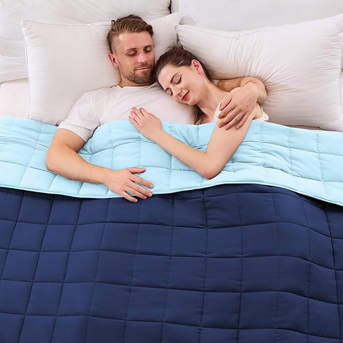 King Size Weighted Blanket for Adults (30 lbs, 80β x 87β, Navy & Blue) Cooling Heavy Blanket for Sleeping Perfect for 290-310 lbs, Breathable Blanket for Adults & Couple All Season, Machine Washable