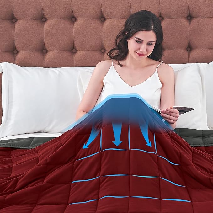 King Size Weighted Blanket for Adults (30 lbs, 80β x 87β, Red Grey) Cooling Heavy Blanket for Sleeping Perfect for 290-310 lbs, Breathable Blanket for Adults & Couple All Season, Machine Washable