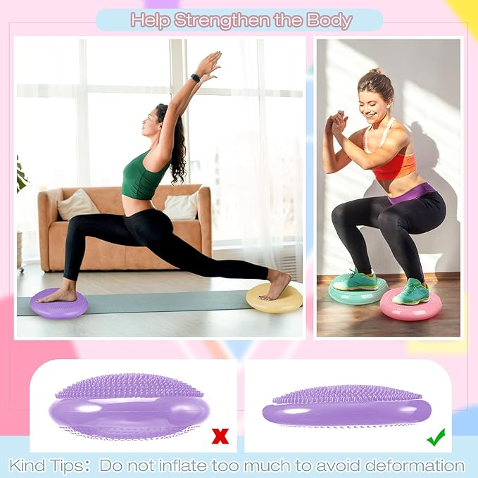 Amylove 6 Pcs Inflated Wobble Cushion Pump Wiggle Seat for Sensory Kids Flexible Seating Exercise Balance Disc Sensory Chair for Office School Home Equipment, Pump Included