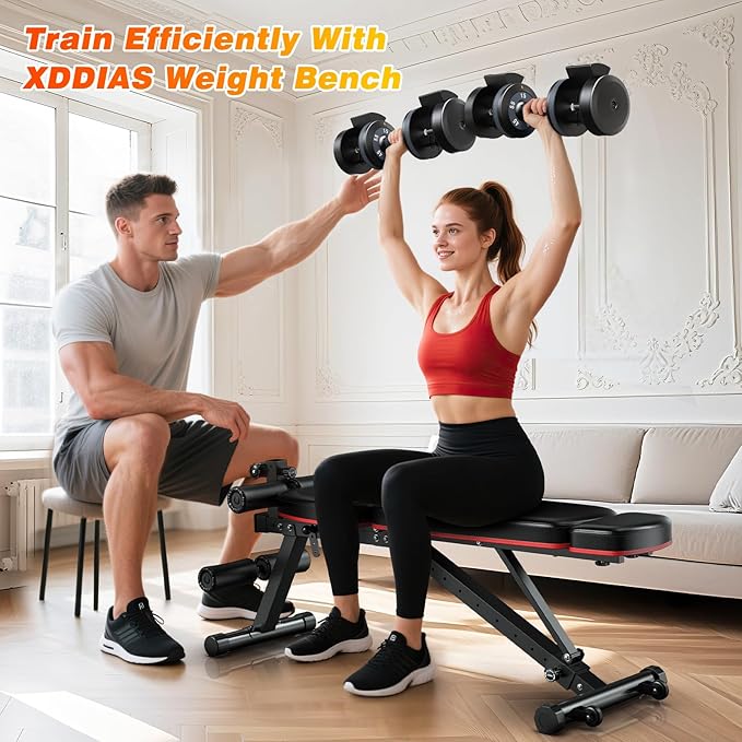 XDDIAS Adjustable Dumbbell Set of 2, 25/55/80LB Dumbbell Set-1Sec Adjustable Weights-5/10 in 1 Free Weights Dumbbells Set with Effortless Tray/No-Slip Handle-Compact Size for Women/Men at Home Gym