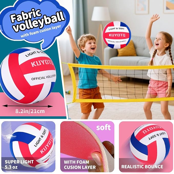 KUYUTQ Soft Light Quiet Indoor Volleyball for Kids Youth Beginners, Perfect for House Yard Training Practice Games(Deflated)