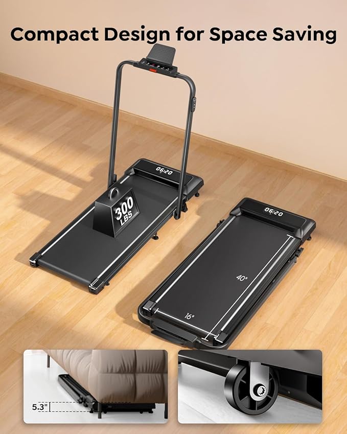 Walking Pad Treadmill with Incline, 2 in 1 Foldable Treadmills for Home Small Office, 300lbs Portable Compact Under Desk Treadmill with App, Remote Control and LED Display