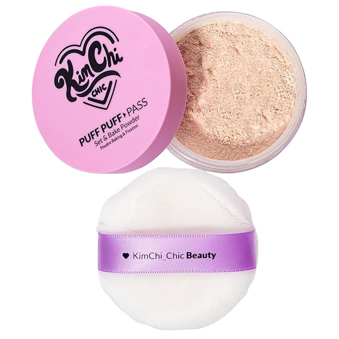 Kimchi Chic Beauty Puff Puff Pass Set and Bake Setting Powder for Makeup, Extra Fluffy Loose Face Powder Poof, Soft Natural Face Makeup for Uneven Skin Tone, 03 Translucent