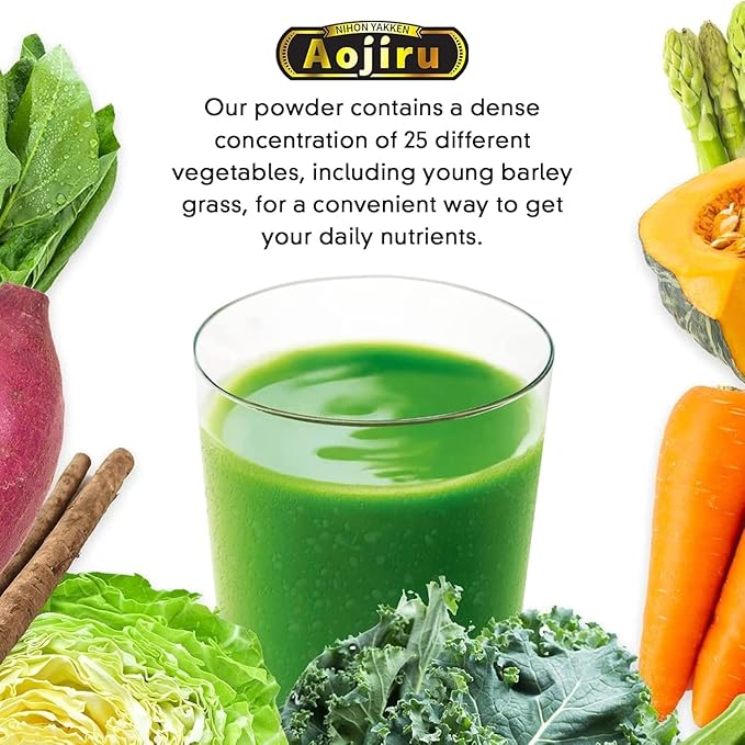 Kin no Aojiru Veggie Blend - 25 Types of Pure Japanese Vegetables Including Young Barley Grass - Ready-to-Use 0.12 oz. (3.5g) Individual Packet × 30pcs - Gluten Free, 2 Pack