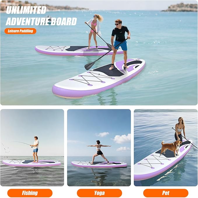 10' Inflatable Stand Up Paddle Board, Ultra-Light Wide Yoga Board for All Skill Levels with Premium SUP Paddleboard Accessories, 84L Waterproof Bag, Non-Slip Comfort Deck for Youth & Adults