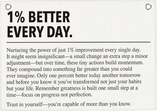 1% Better Every Day Gym Motivational Wall Art Banner Dorm Posters Gifts for Guys Men Women Gym Flag Decor for Home Gym Bedroom Workout Room 30x20 Inchs