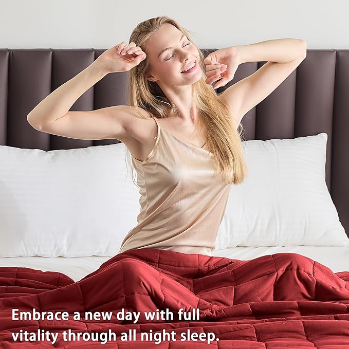 King Size Weighted Blanket for Adults (20 lbs, 80β x 87β, Red) Cooling Heavy Blanket for Sleeping Perfect for 190-210 lbs, Breathable Blanket for Adults & Couple All Season, Machine Washable