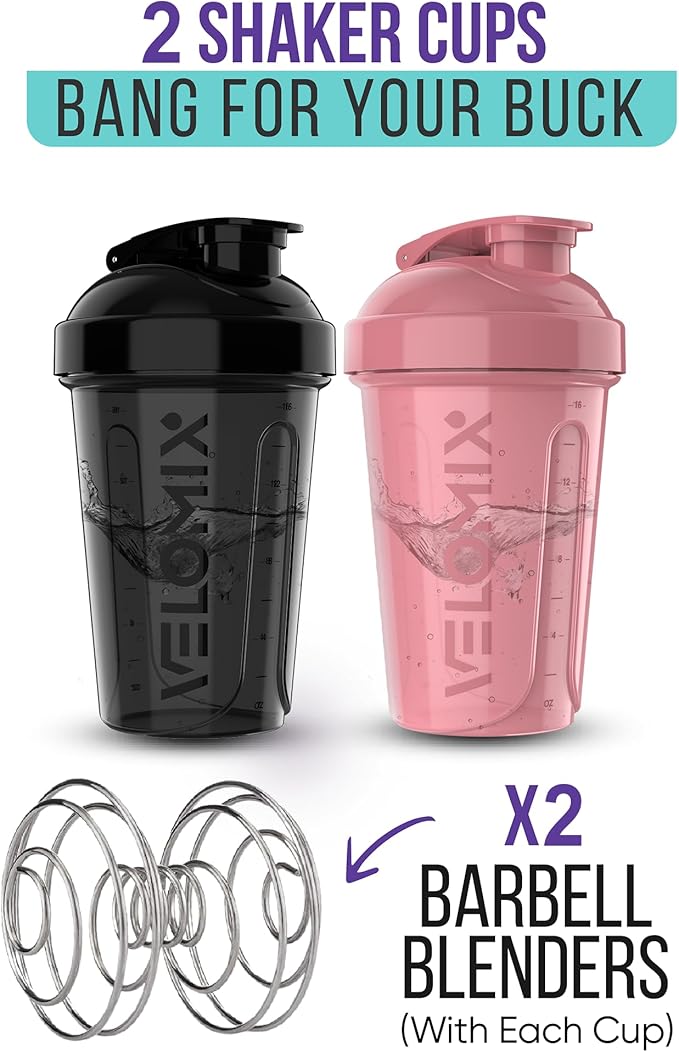 '-2 Pack- 20 oz Protein Shaker Bottles for Protein Mixes - 2x Wire Whisk | Leak Proof Shaker Cups for Protein Shakes and Pre Workout | Protein Shaker Bottle Pack | Protein Mixer Cup (Pink&Black)