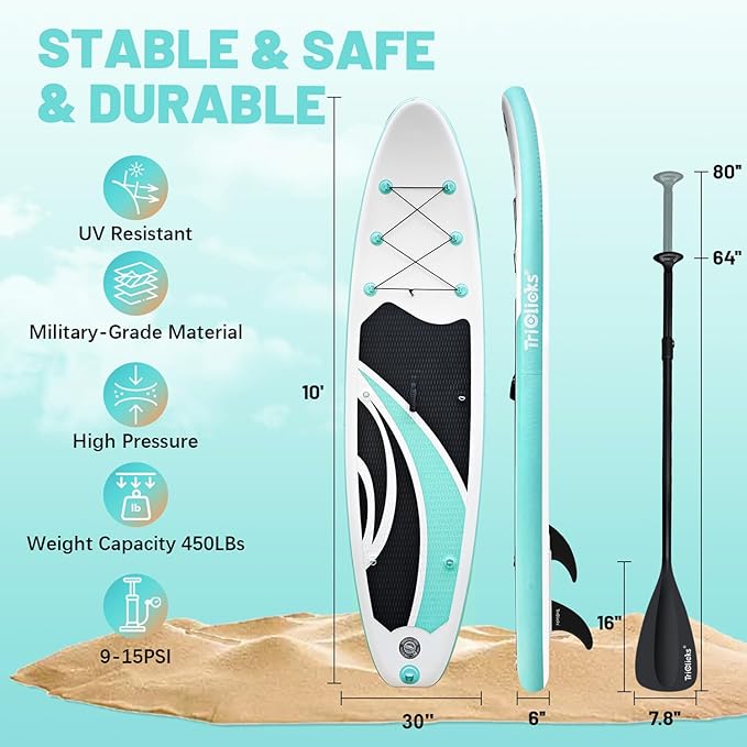 10' Inflatable Stand Up Paddle Board, Ultra-Light Wide Yoga Board for All Skill Levels with Premium SUP Paddleboard Accessories, 84L Waterproof Bag, Non-Slip Comfort Deck for Youth & Adults