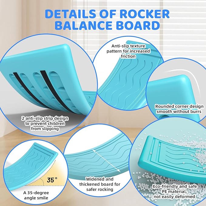 Wobble Balance Board for Kids Toddler,31 Inch Rocker Board Large Balance Trainer for Teens Adults Up to 165LBS, Montessori Open Ended Learning Toy, Exercise and Yoga Curvy Board for Office & Classroom