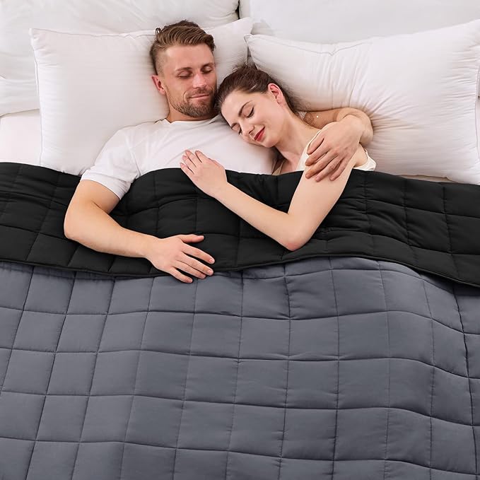 King Size Weighted Blanket for Adults (20 lbs, 80β x 87β, Grey& Black) Cooling Heavy Blanket for Sleeping Perfect for 190-210 lbs, Breathable Blanket for Adults & Couple All Season, Machine Washable