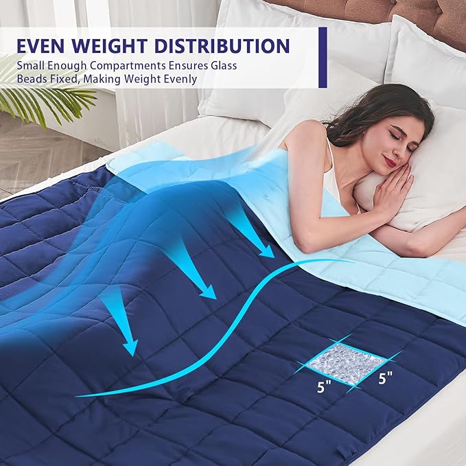 King Size Weighted Blanket for Adults (30 lbs, 80β x 87β, Navy & Blue) Cooling Heavy Blanket for Sleeping Perfect for 290-310 lbs, Breathable Blanket for Adults & Couple All Season, Machine Washable