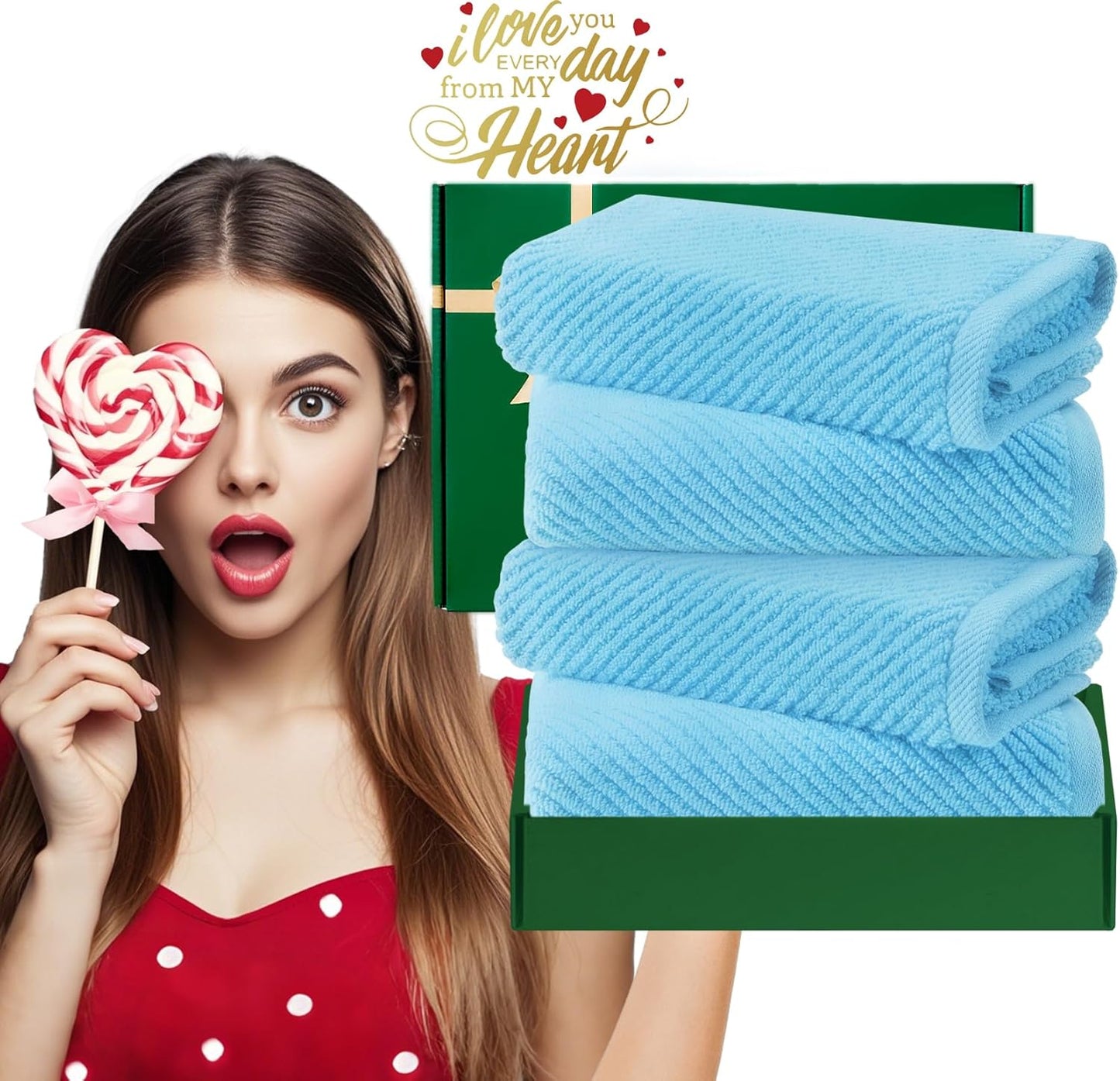 VOOVA & MOVAS Hand Towels for Bathroom Set of 4,Large 18"x 28" - 100% Cotton | Lightweight | Thick | Quick Dry | Soft | Absorbent, Bath Hand Towels, Bathroom Essentials, Blue