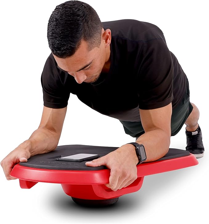 GoSports Fitness Plank Board with Smart Phone Holder - Blue or Red - Core Hub for Full Body Workouts