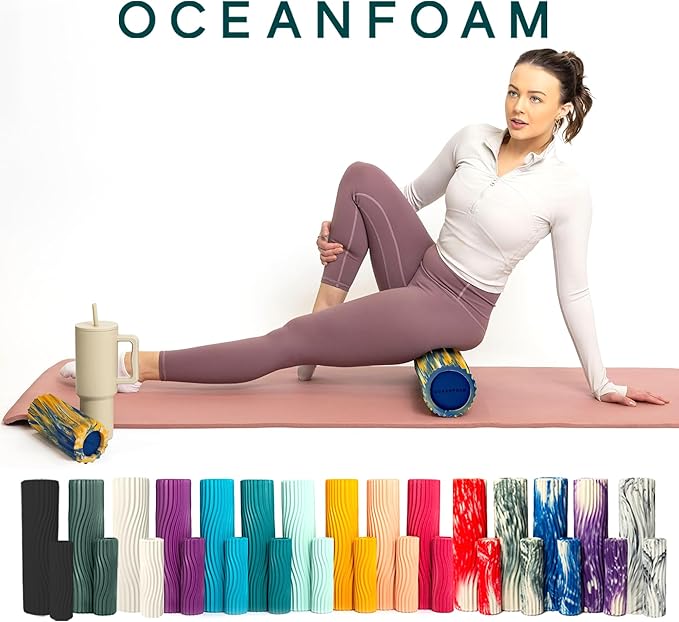 Oceanfoam Tidal Roller - Royal, Gold & Natural Marbled - Muscle Massage Foam Roller for Back Pain & Stretching - Firm & Ergonomic Wide Wave Textured - Yoga, Athletics, & Wellness - Full Size, 20" x 5"