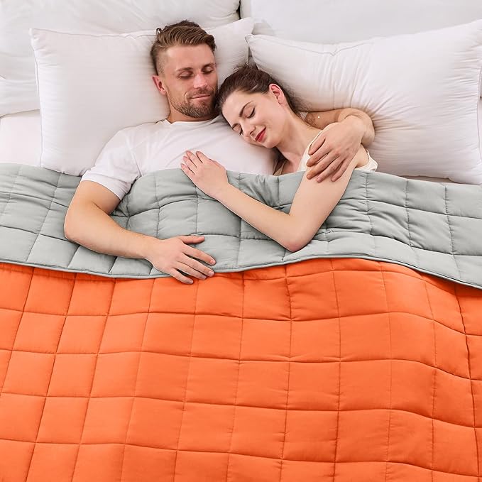 King Size Weighted Blanket for Adults (25 lbs, 80β x 87β, Orange) Cooling Heavy Blanket for Sleeping Perfect for 240-260 lbs, Breathable Blanket for Adults & Couple All Season, Machine Washable