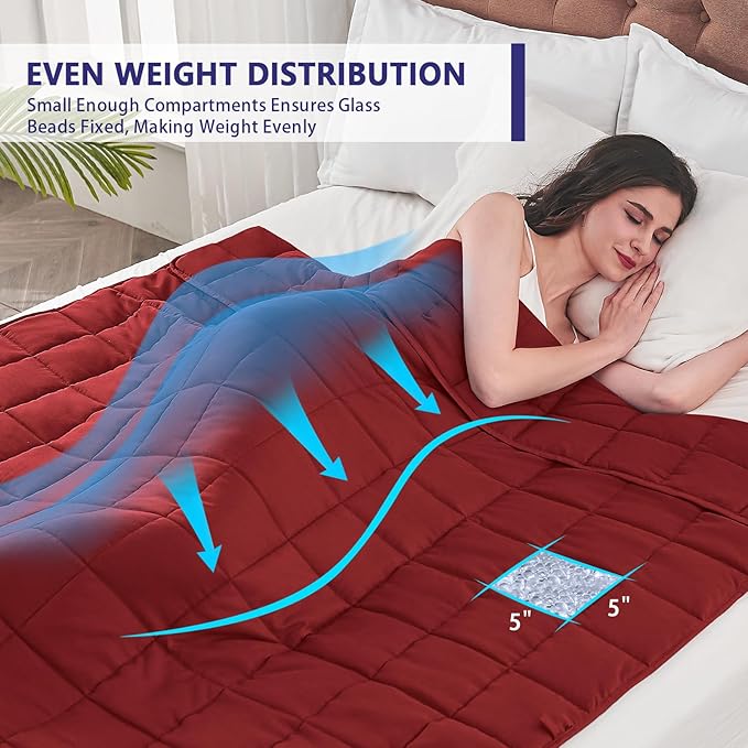 King Size Weighted Blanket for Adults (20 lbs, 80β x 87β, Red) Cooling Heavy Blanket for Sleeping Perfect for 190-210 lbs, Breathable Blanket for Adults & Couple All Season, Machine Washable