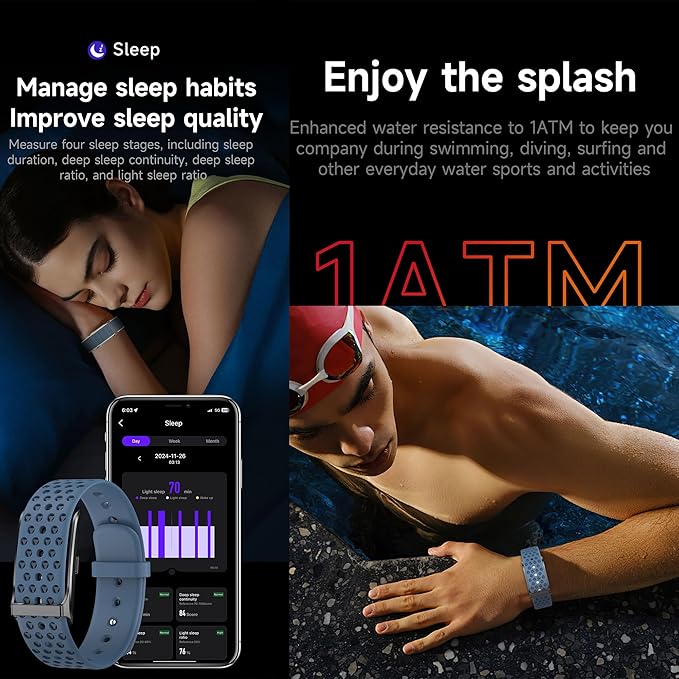 ZPIMY Wearable Health, Fitness & Activity Tracker, 5ATM Waterproof Mens Smartwatch, Call Reminder,Fitness Tracker for Android iPhones, SpO2,Heart Rate Tracking, Sleep Monitoring, 2 Straps (Black)