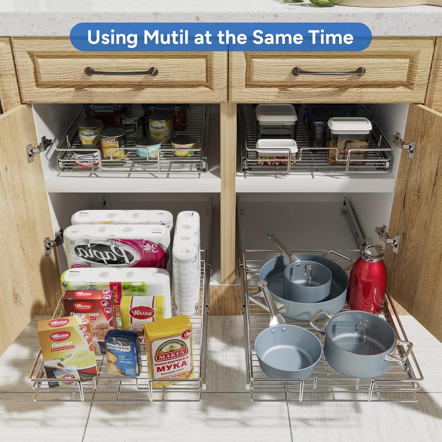 ROOMTEC Pull Out Cabinet Organizer, Cabinet Pull Out Shelves 22½" W x 21½" D, Heavy Duty Cabinet Drawers Slide Out Kitchen Cabinet Organizers Storage Shelf
