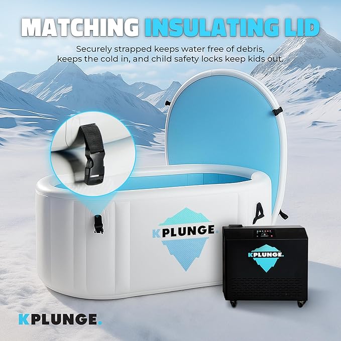 Kodiak 59" 1-Person Inflatable Cold Plunge Ice Bath or Hot Tub with 3/4 HP Chiller and Heater, PVC Insulated Lid, Hand Pump, Repair Kit, 110-Gallon Capacity, Indoor/Outdoor Tub β Gray