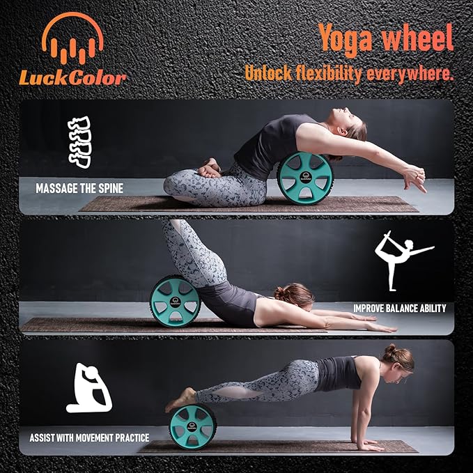 Back Roller, Back Wheel Targeted Back Pain Relief, Yoga Wheel Muscle Massage, Foam Roller for Trigger Point Therapy Physical, Stretching & Exercise, 880lbs Capacity, 10 Inch (Black+Acid Blue)