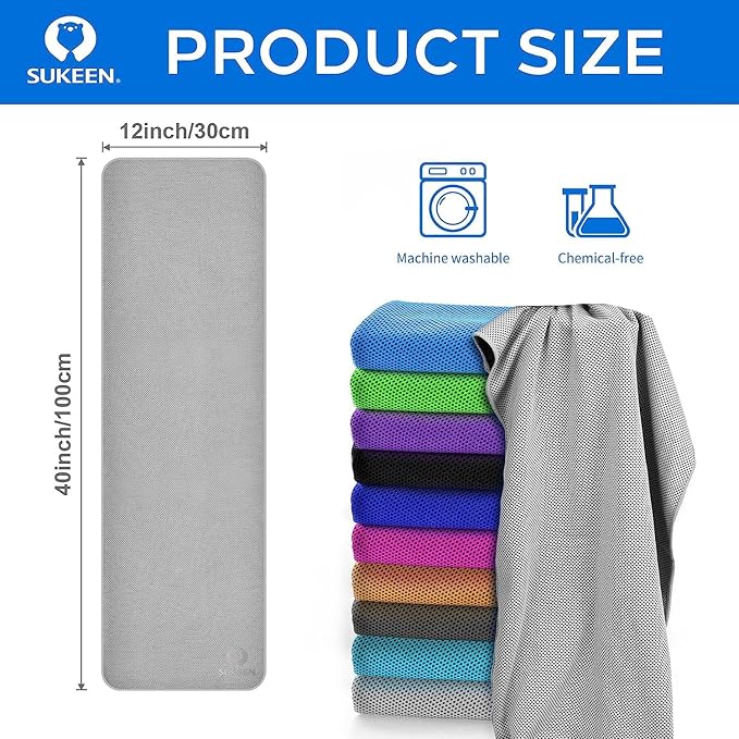 Sukeen 8 Pack Cooling Towel (40"x12"), Ice Towel Sets,Soft Breathable Chilly Towel,Microfiber Towel for Yoga,Sport,Running,Gym,Workout,Camping,Fitness,Workout
