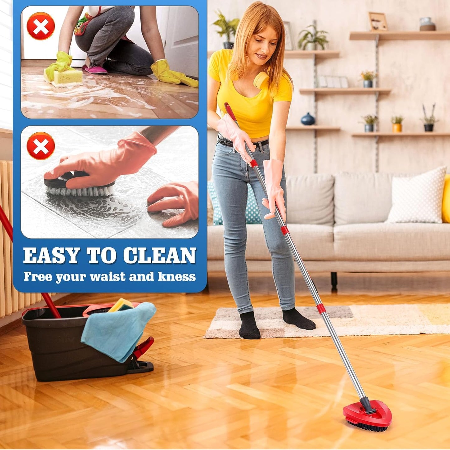 2 Pcs Spin Mop Replacements Scrub Brush and 1 Mop Base with 6 Pcs Scouring Pad Compatible with Cedar EasyWring 1 Tank System,Including 6Pcs Scouring Pad + 12Pcs Heavy Duty Scrub Sponge