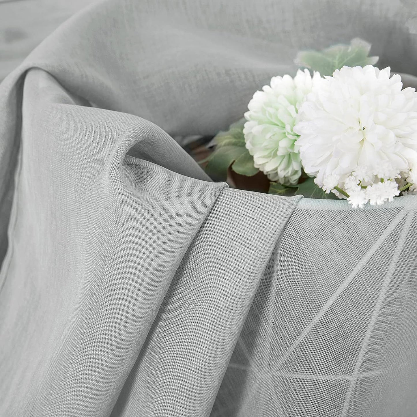 Tollpiz Sheer Curtains Linen Textured Bedroom Curtain Sheers Light Filtering Rod Pocket Voile Curtains for Living Room, 54 x 84 inches Long, Silver Grey, Set of 2 Panels