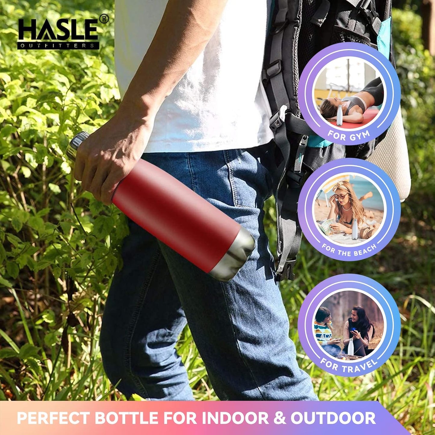 HASLE OUTFITTERS 17oz Stainless Steel Water Bottles Bulk, Vacuum Insulated Double Walled Powder Coated Reusable Metal Sports Water Bottles Keep Drinks Hot and Cold, Red, 4Packs