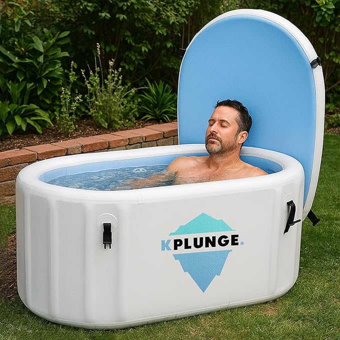 Kodiak 59" 1-Person Inflatable Cold Plunge Ice Bath Tub or Hot Tub with PVC Insulated Lid, Hand Pump, Repair Kit, 110-Gallon Capacity β Chiller Compatible Indoor/Outdoor Tub β Gray