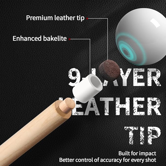 Kmise Professional Low-Deflection Pool Cue Stick, 58'' Canadian Hard Maple Wood Billiard Cue, 13mm Leather Tip, 3D Anti-Slip Grip, Precision Control for Adults/Beginners/Pros