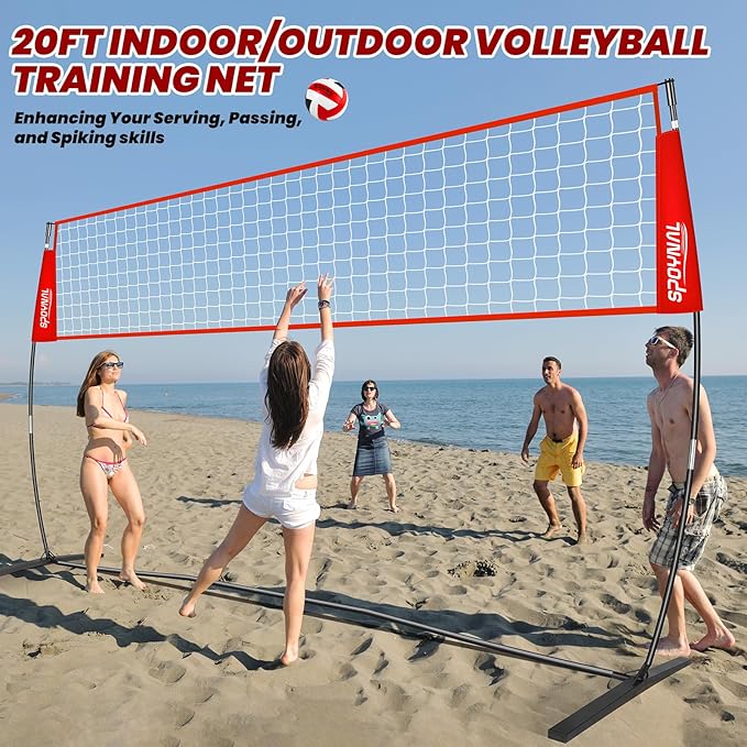 12FT/20FT Portable Volleyball Net Volleyball Net for Backyard Freestanding Volleyball Practice Net Outdoor Indoor Volleyball Training Set with Adjustable Height Carry Bag and Volleyball