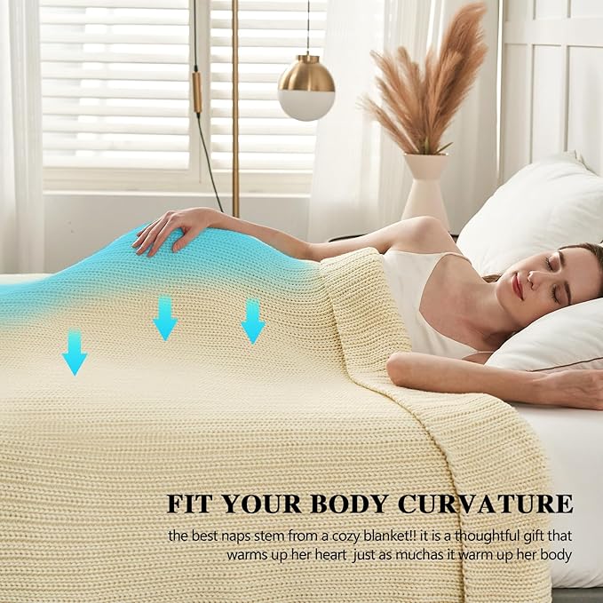 L'AGRATY Knitted Weighted Blanket - 60"x80" 15lbs Cooling Chunky Knit Heavy Blanket for Adults Braided Crochet Throw Thick Cable Yarn Knit Decorative No Beads Evenly Weighted Machine Washable