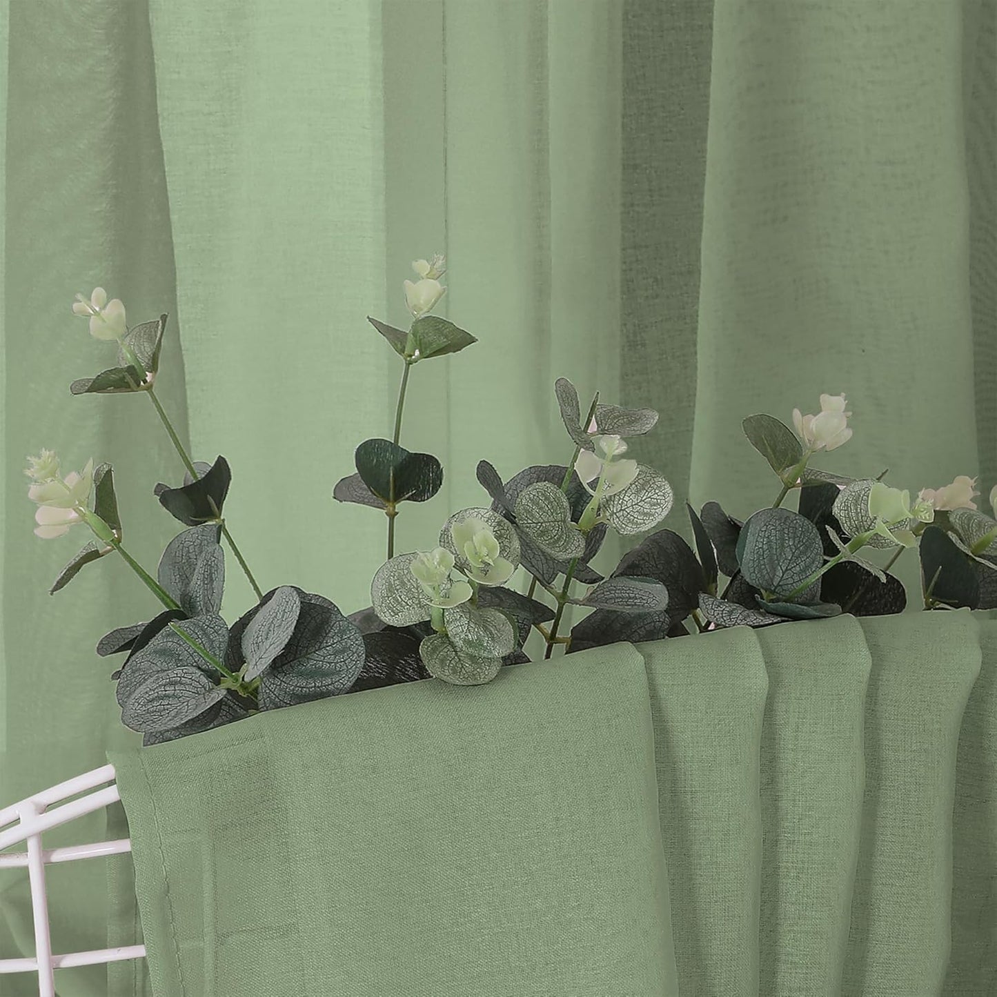 Tollpiz Short Sheer Curtains Living Room Linen Textured Curtain Sheers Light Filtering Voile Rod Pocket Curtains for Bedroom, 38 x 45 inches Long, Sage Green, Set of 2 Panels