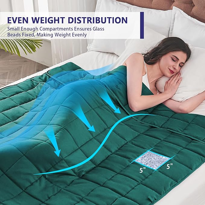 King Size Weighted Blanket for Adults (20 lbs, 80β x 87β, Dark Green) Cooling Heavy Blanket for Sleeping Perfect for 190-210 lbs, Breathable Blanket for Adults & Couple All Season, Machine Washable