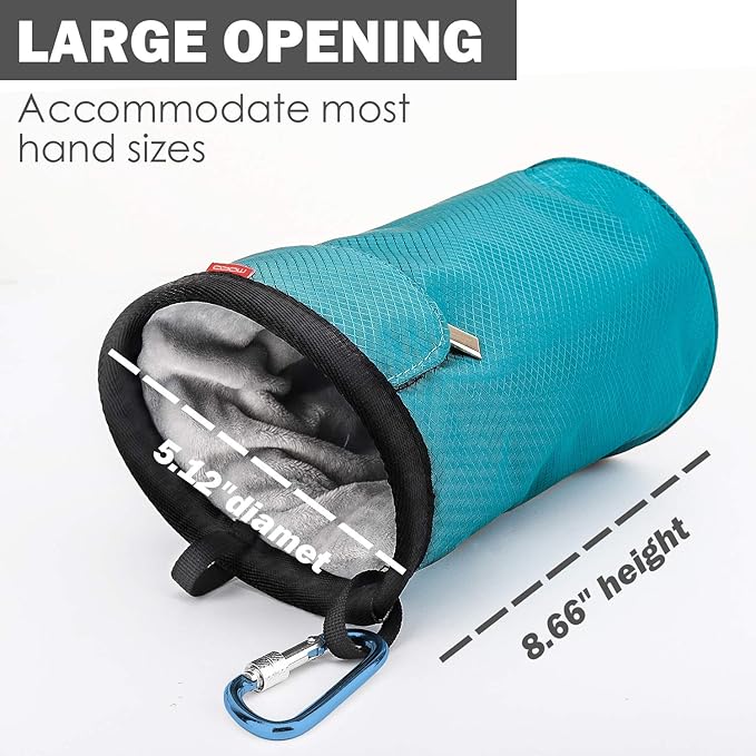 MoKo Rock Climbing Chalk Bag, Bouldering Chalk Pot Bucket with Adjustable Belt & Carabiner Drawstring Climbing Gear