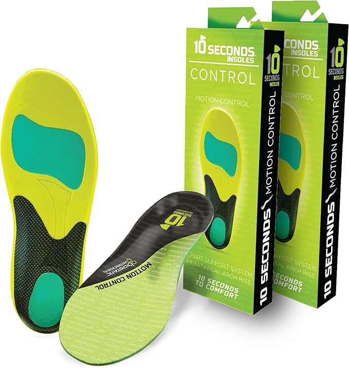 10 Seconds 3210 Motion Control Shoe Insoles, M 8, W 10 (2 Pack)