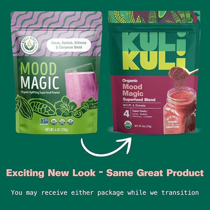 Kuli Kuli Mood Magic 6 oz Organic Uplifting Superfood Powder - Powerful Blend of Maca, Baobab, Hibiscus, and Cinnamon - Superfood powder blend for Mood, Stress Reduction, Cognitive Function