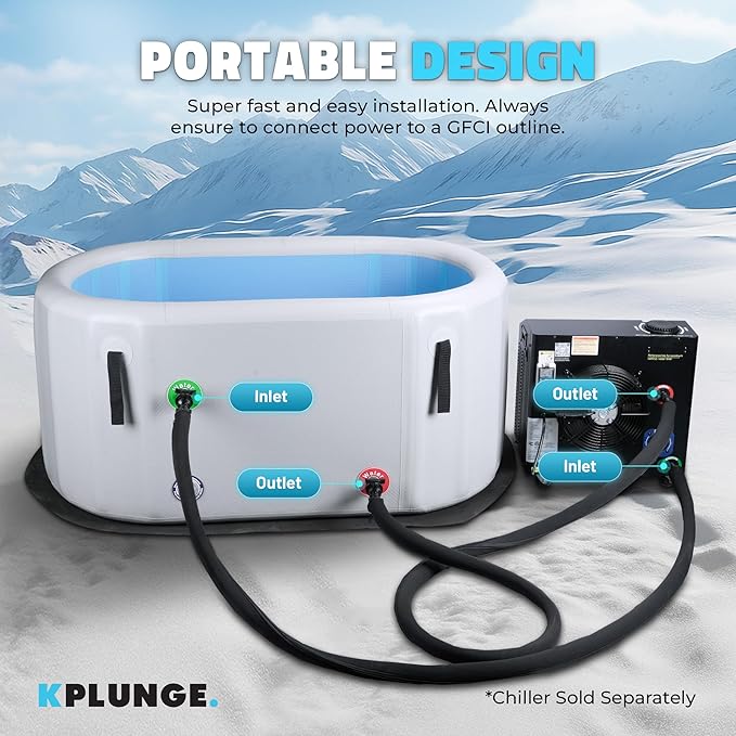 Kodiak 59" 1-Person Inflatable Cold Plunge Ice Bath Tub or Hot Tub with PVC Insulated Lid, Hand Pump, Repair Kit, 110-Gallon Capacity β Chiller Compatible Indoor/Outdoor Tub β Gray