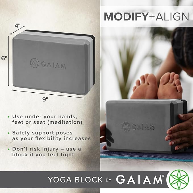 Gaiam Yoga Block - Supportive Latex-Free Eva Foam - Soft Non-Slip Surface with Beveled Edges for Yoga, Pilates, Meditation - Yoga Accessories for Stability, Balance, Deepen Stretches