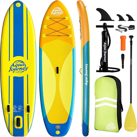 10'6"Inflatable Stand Up Paddle Board Ultra Portable-Lightweight & Stable|All-in-One Kit w/Aluminum Paddle, Dual-Action Pump & Backpack|Lakes & Oceans Ready for Family Recreation by Aquajourney