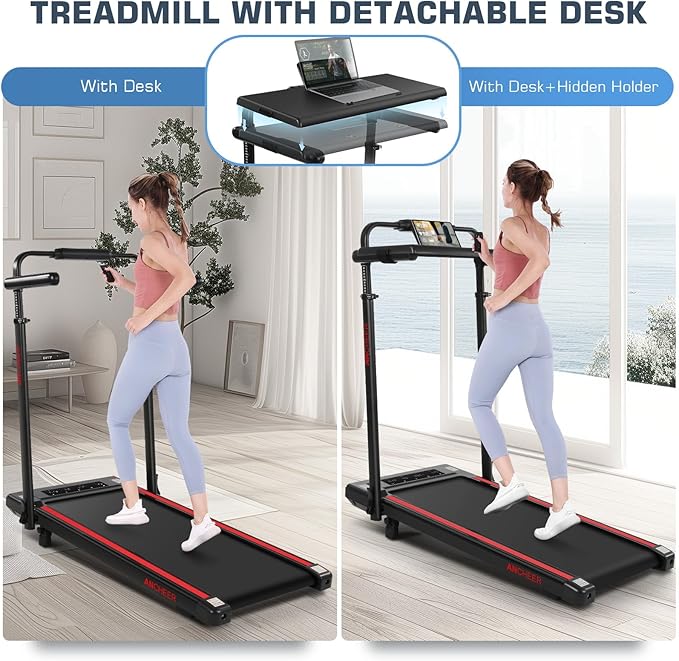 Walking Pad Treadmill with Desk Workstation,3.0 HP Foldable Treadmills with 12% Incline & Handle Bar,300lbs Capacity,2s Folding,Ultra-Quiet,Small/Compact Under Desk Treadmills for Home Ofiice