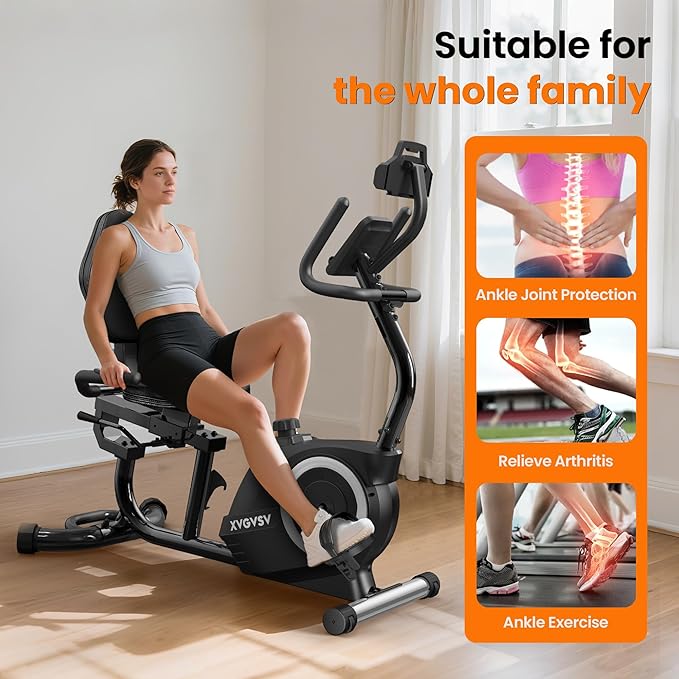 Recumbent Exercise Bike for Home Use, Quiet Recumbent Stationary Bikes for Adults & Seniors, 16-Level Resistance, Adjustable Seat, Supports 400LB, Pulse Sensors & LCD Display