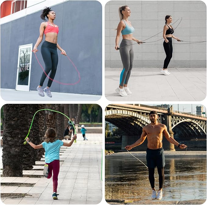 2 Pack Jump Rope for Fitness, Speed Rope Skipping Rope for Men, Kids and Women, Jumping Rope for Workout, Tangle-Free PVC Long Jump Rope Set, Adjustable Exercise Jumping Rope Boxing for Adult