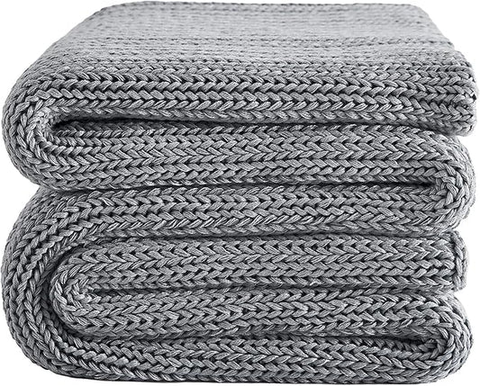 L'AGRATY Knitted Weighted Blanket - 50"x60" 10lbs Cooling Chunky Knit Heavy Blanket for Adults Braided Crochet Throw Thick Cable Yarn Knit Decorative No Beads Evenly Weighted Machine Washable