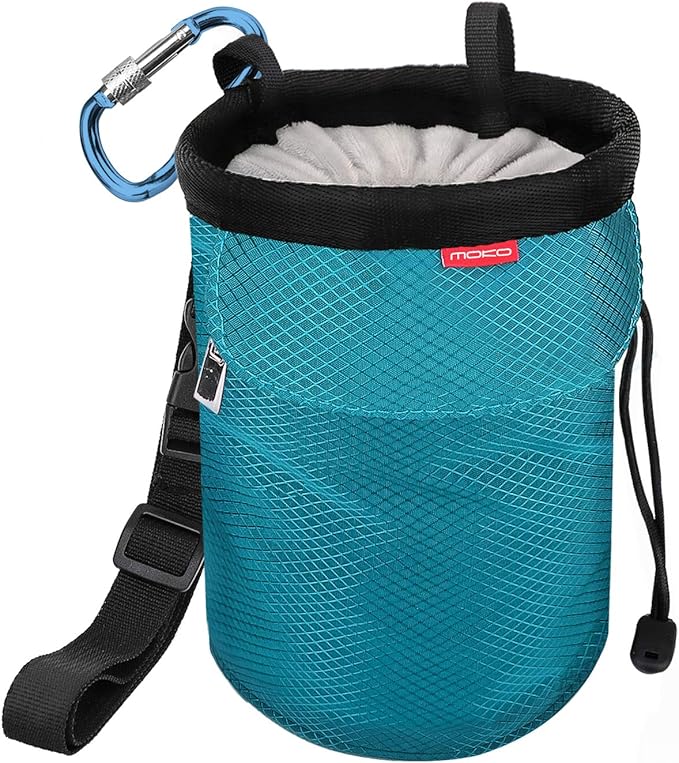 MoKo Rock Climbing Chalk Bag, Bouldering Chalk Pot Bucket with Adjustable Belt & Carabiner Drawstring Climbing Gear