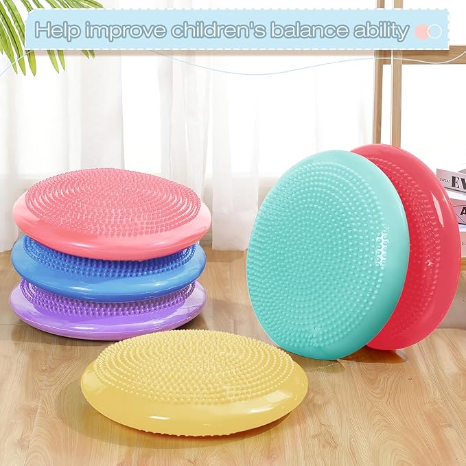Amylove 6 Pcs Inflated Wobble Cushion Pump Wiggle Seat for Sensory Kids Flexible Seating Exercise Balance Disc Sensory Chair for Office School Home Equipment, Pump Included