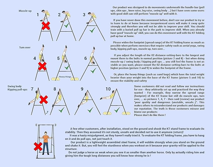 KT TOES DON'T TOUCH GROUND Foldable Free Standing Pull Up Bar Stand Sturdy Power Tower Workout Station For Home Gym Strength Training Adjustable Pullup Fitness Equipment Multifunctional Exercise Rack